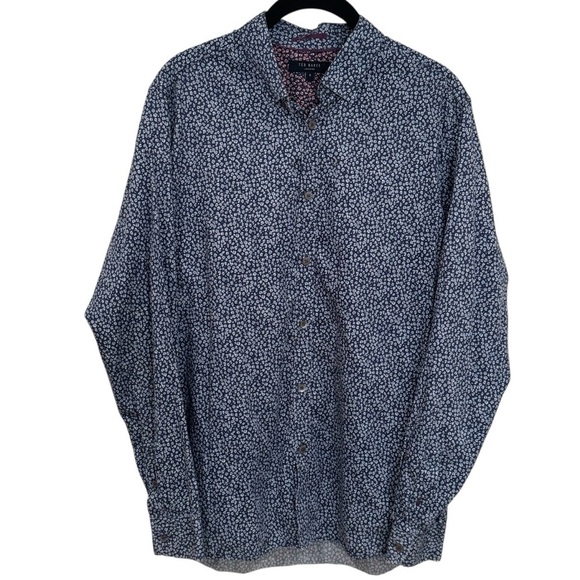 Ted Baker Blue Leopard Print Long Sleeve Chic Careerwear Buttondown Size 4 - Picture 2 of 11